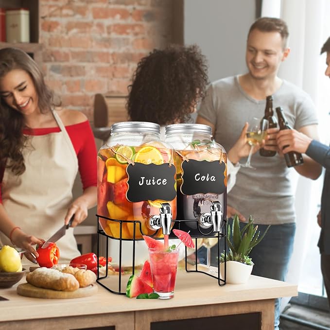 1 Gallon Glass Drink Dispensers For Parties，Lemonade Beverage Dispenser With Stand And Spigot For BBQ, Picnic, Party,Laundry Detergent Dispenser