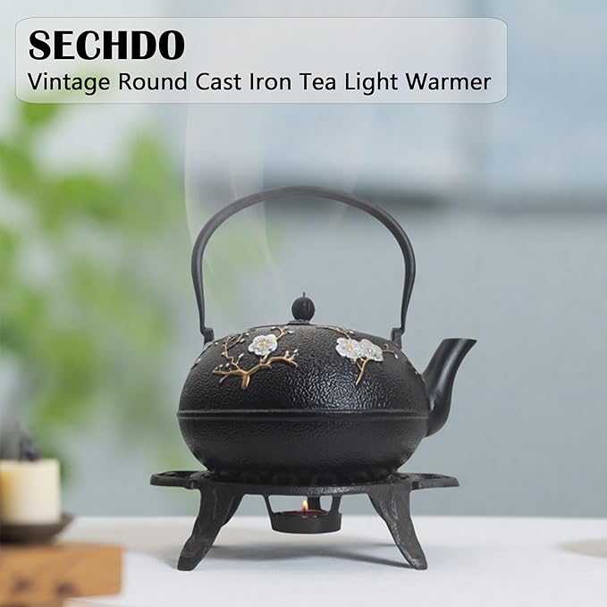 Cast Iron Tea Set with Cast Iron Warmer, Japanese Tetsubin 60.9oz Large Teapot Set with Infuser for Loose Tea, Heavy Tea Kettle for Stovetop Safe, Asian Elegant Durable Teaset Gift