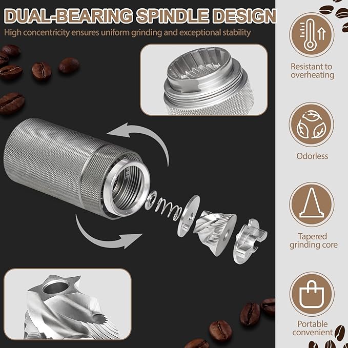 Detachable Manual Coffee Grinder with 25 Level Stainless Steel Conical Burr Portable Aluminum Coffee Bean Grinder Suitable for Moka Pot Espresso French Press Pour Over Maker Easy Cleaning with Brush