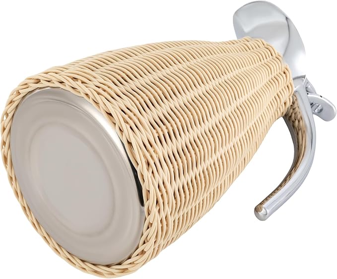 Stainless Steel Coffee Thermal Jug 1.5L/0.4 Gal Beige Rattan Double Walled Vacuum Insualted Jug Thermal Carafe with Handmade Rattan Body for Hot Liquids Keeping Hot for Home Coffee Shop