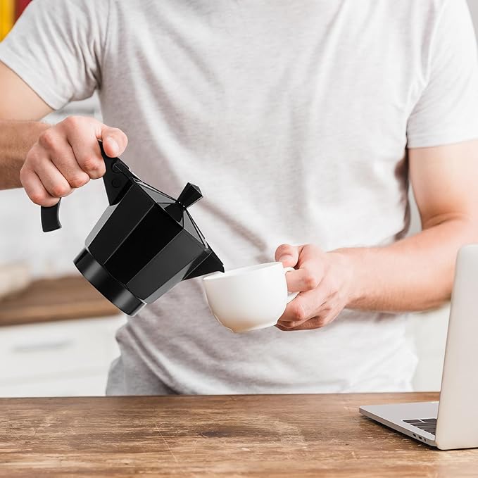 Coffee Pot 6 Cup Electric Espresso Coffee Maker Italian Moka Maker 300ml Portable Aluminum Espresso Machine Cafetera Moka Pot with Detachable Base, Gift for Home Travel(Black)