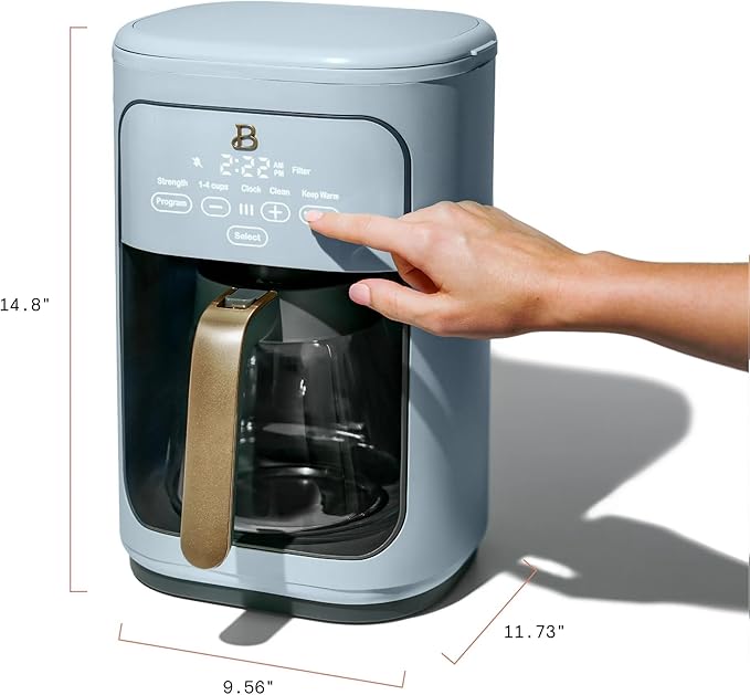 Beautiful 14-Cup Programmable Drip Coffee Maker with Touch Display - Automatic Coffee Machine with Timer for Home & Office - by Drew Barrymore (Cornflower Blue)