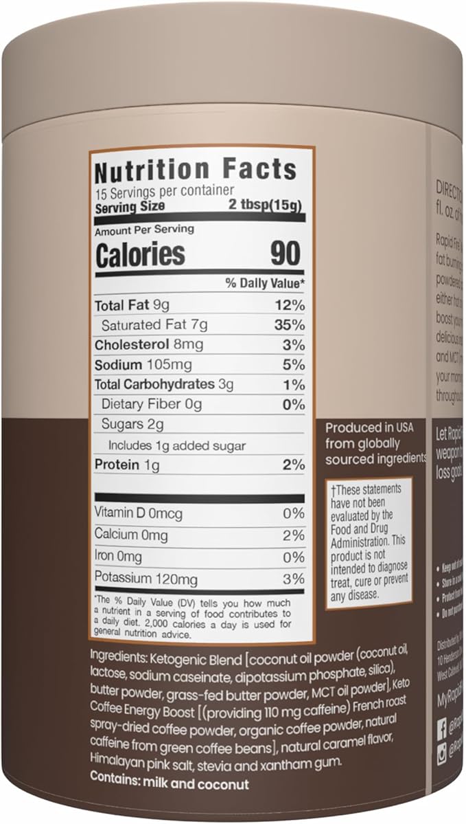 Rapidfire Keto Coffee Instant Coffee Mix, Caramel Macchiato Flavor, 7.93 Ounce (255g), 15 Servings