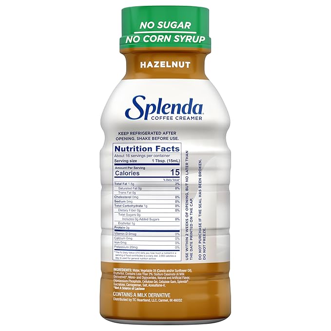 SPLENDA Sugar Free, Low Calorie Hazelnut Coffee Creamer, 8 Fl Ounces Bottle