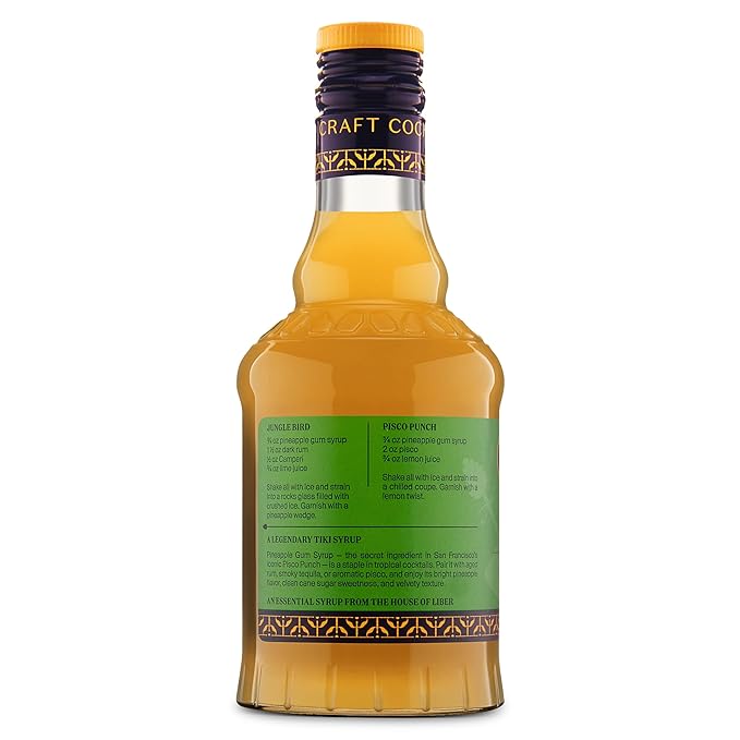 Liber & Co. Pineapple Gum Syrup - Craft Cocktail Mixer with 60% Pineapple Juice, Pure Cane Sugar & Gum Arabic - Essential for Pisco Punch, Jungle Birds & Tiki Cocktails - Makes 25 Drinks (12.7 oz)