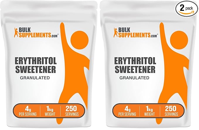 BulkSupplements Erythritol Sweetener Granular - Sugar Substitute, Zero Calorie - Gluten Free, 4g per Serving, 1kg (2.2 lbs) (Pack of 2)