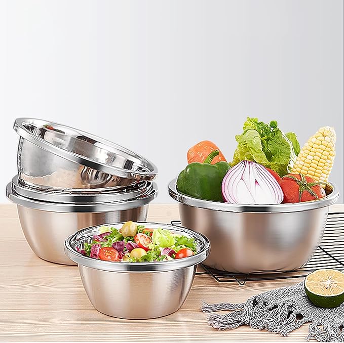 Stainless Steel Salad Bowls 54Oz Large Lightweight Unbreakable Cereal Bowls Set Non-Toxin Dishwasher Safe BPA Free and Healthy (4)