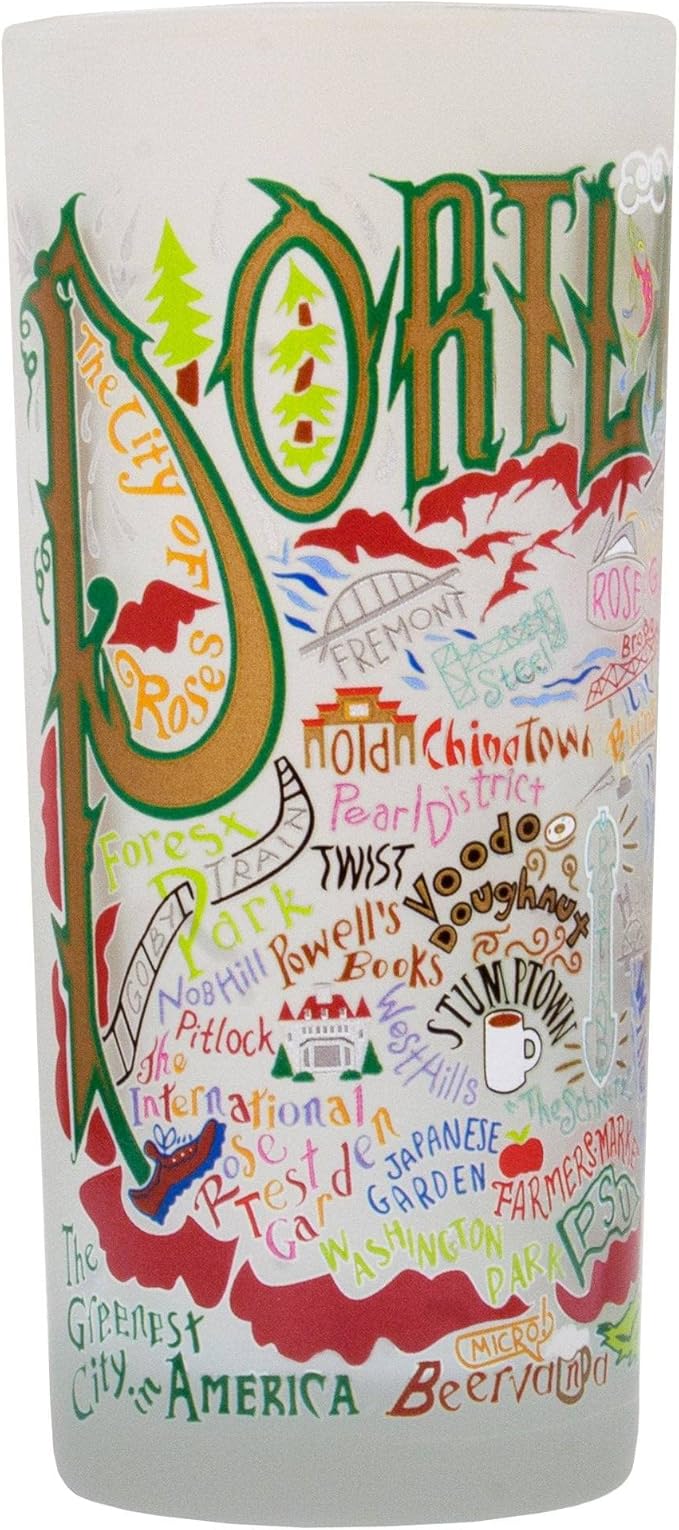 Catstudio Drinking Glass, Portland Oregon Frosted Glass Cup for Kitchen, Drinking Glasses, 15oz Dishwasher Safe Tumbler, Wedding Gifts