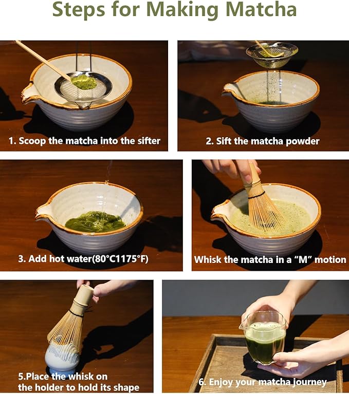 Matcha Whisk Set,Matcha Set,Matcha Kit,Matcha Bowl with Spout,Scoop,Sifter,Bamboo Whisk,Chasen Holder,Unique Gifts for Women Grifend,Gifts for Christmas, Birthday,Halloween