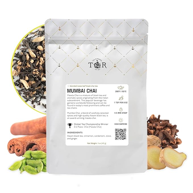 Tea Runners Organic Mumbai Chai – Premium Loose Leaf Masala Chai Tea | Bold Assam Black Tea with Aromatic Spices | High Caffeine, Award-Winning Blend for Energizing Mornings & Cozy Evenings - 5 oz
