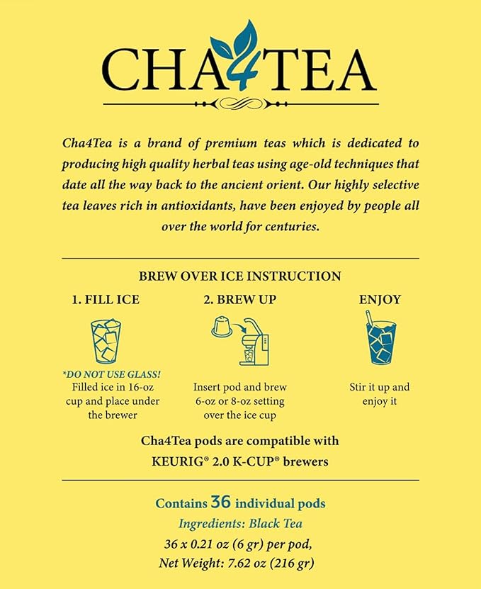 Cha4Tea 36-Count Black Iced Tea K Cups for Keurig K-Cup, Unsweetened