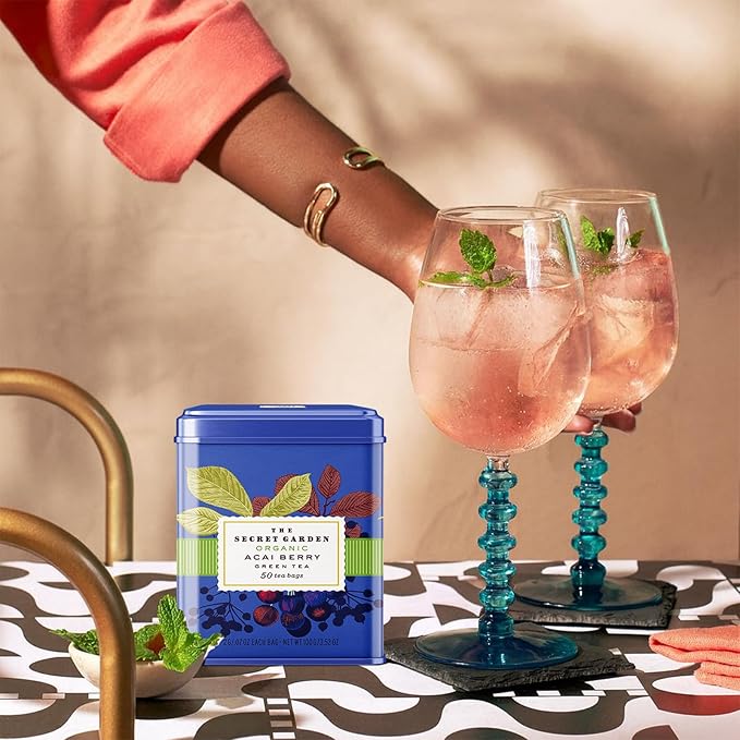 Life Plus Style Gourmet The Secret Garden Organic Acai Berry Green Tea 50 Bags Herbal Tea Blend Fruity Flavor Caffeine Boost