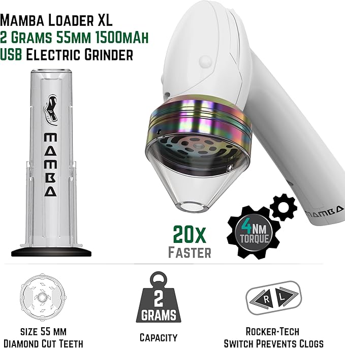 Mamba Grinders Electric Spice & Herb Grinder for the Kitchen. Easy to Use USB Rechargeable Grinder, 2g White