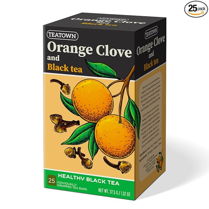 Life Plus Style Gourmet Tea Town Orange Clove Black Tea Organic Premium Herbal Tea Naturally Caffeinated Clove Tea Antioxidant Rich Orange Healthy Black Tea 25 Individually Wrapped Tea Bags