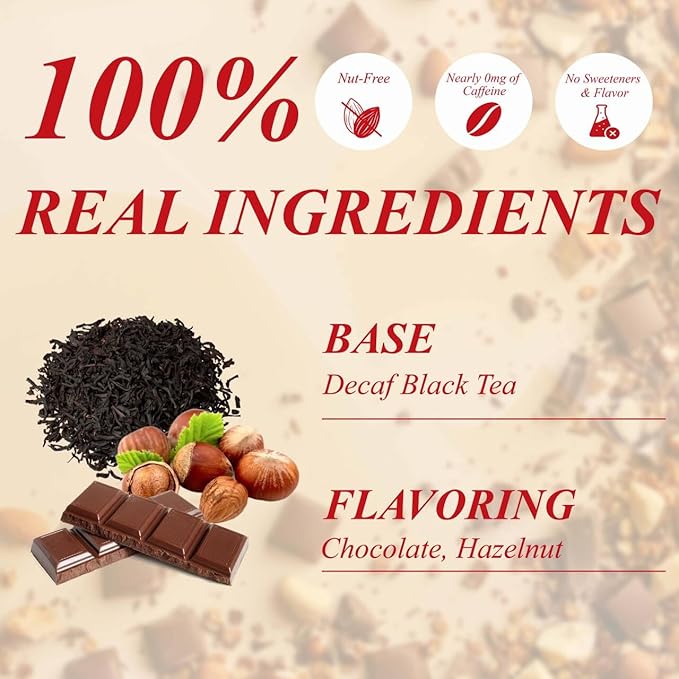 WT WEETEE Chocolate Hazelnut Decaf Black Tea Bags 50 Count, No Sugar, Nut-Free, Flavored CO₂ Decaffeinated Black Tea, Rich & Smooth Gourmet Dessert Tea