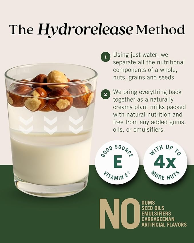 Elmhurst 1925 Unsweetened Hazelnut Milk - 32 Ounce (Pack of 6) Dairy-Free, Gluten-Free, Vegan, Kosher, Shelf Stable Milk Made with Water & Hazelnuts for Healthier, Simpler Plant-Based Alternatives