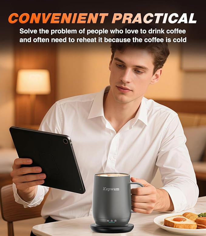 Self Heating Coffee Mug T2, 16oz Smart Heated Coffee Mug, 150 Min Battery Life - Hot up to 149℉ Temperature Control Coffee Mug Warmer, Gifts for Dad Mom (No APP)