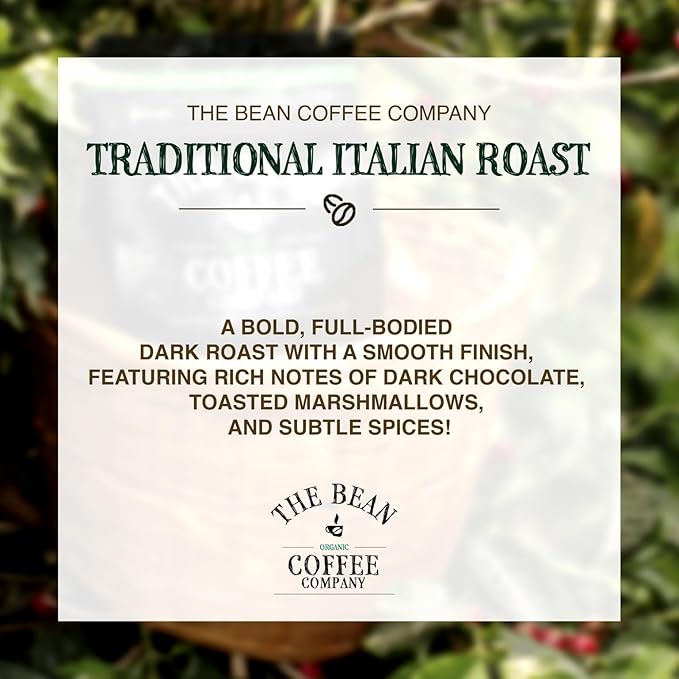 The Bean Organic Coffee Company Il Chicco (Traditional Italian Roast), Dark Roast, Ground Coffee, 16-Ounce Bags (Pack of 2),Café molido tostado organico