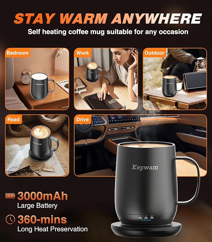 Self Heating Coffee Mug T2, 16oz Smart Heated Coffee Mug, 150 Min Battery Life - Hot up to 149℉ Temperature Control Coffee Mug Warmer, Gifts for Dad Mom (No APP)