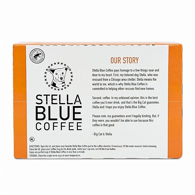 Stella Blue Coffee Pods, Miss Peaches Blend, Medium Roast Citrus Caramel, Fruity Notes 100% Arabica Beans, Ethically Sourced from Central and South America, 12 Recyclable K Cup Compatible Pods