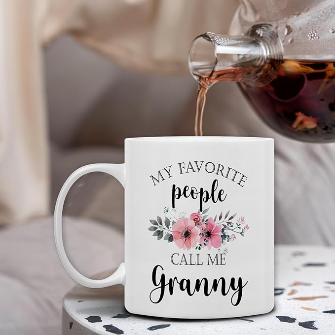 QASHWEY Granny Coffee Mug, Granny Gifts from Grandkids, GrannyGrandma Coffee Mugs, Mothers Day Mug Tea Cup Gifts for GrannyGrandma, My Favorite People Call Me GrannyCoffee Cups Ceramic 11oz