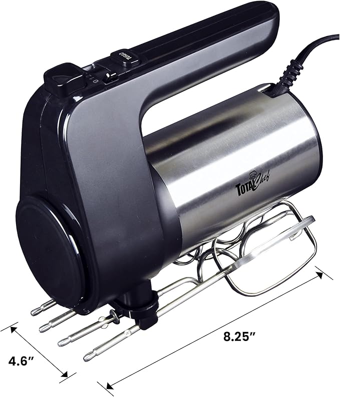 Total Chef Electric Hand Mixer – 6 Speed Handheld Blender, Electric Egg Beater with Whisk, Beater, Dough Hooks, Storage Case, Turbo Boost for Cake Mix, Batidora de Mano Eléctrica