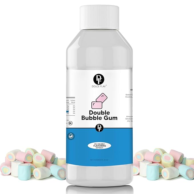 Dolce Flav Bubble Gum Extract – 8 Ounce Oil-Soluble Kosher, Sugar-Free, Concentrated Classic Bubble Gum Flavoring for Baking, Chocolates & Desserts