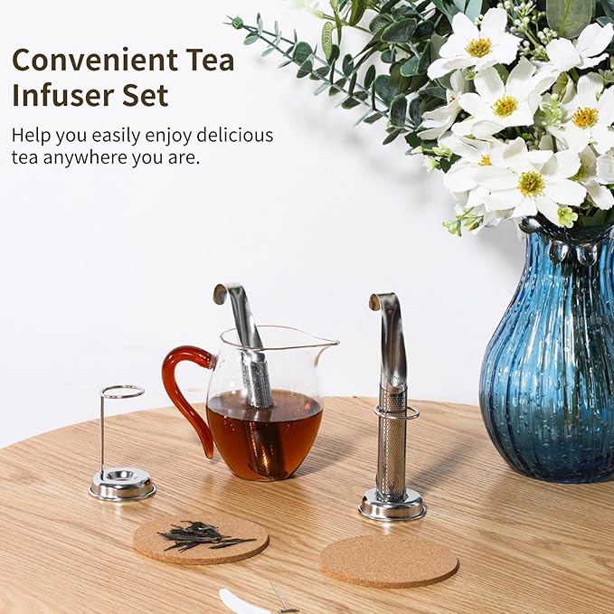 4 Pcs Tea Infuser Set,Fine Mesh Tea Infuser for Loose Leaf Tea Stainless Steel Strainer With Hooks & Holders
