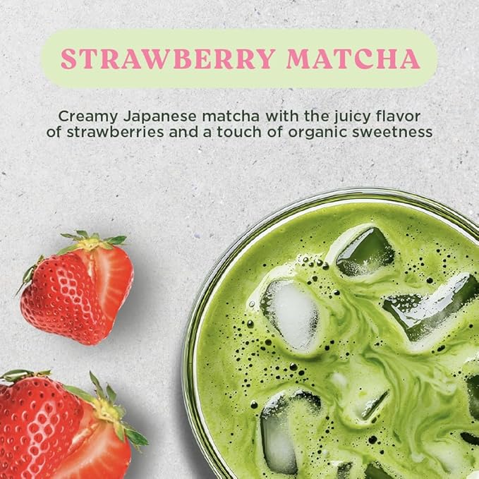 The Harmony Matcha Strawberry (7.05oz Bag - 20 Servings) Premium Japanese Matcha Powder, Rich in Antioxidants & L-Theanine, Sweetened with Organic Sugar, No Preservatives