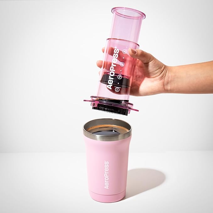 AeroPress Go Plus, Small Portable Coffee Maker Kit, Travel, Camping & Office, All-in-One French Press, Pour-Over & Espresso-Style Manual Brewer, 2 Min Brew for Less Bitterness, More Flavor, Pink