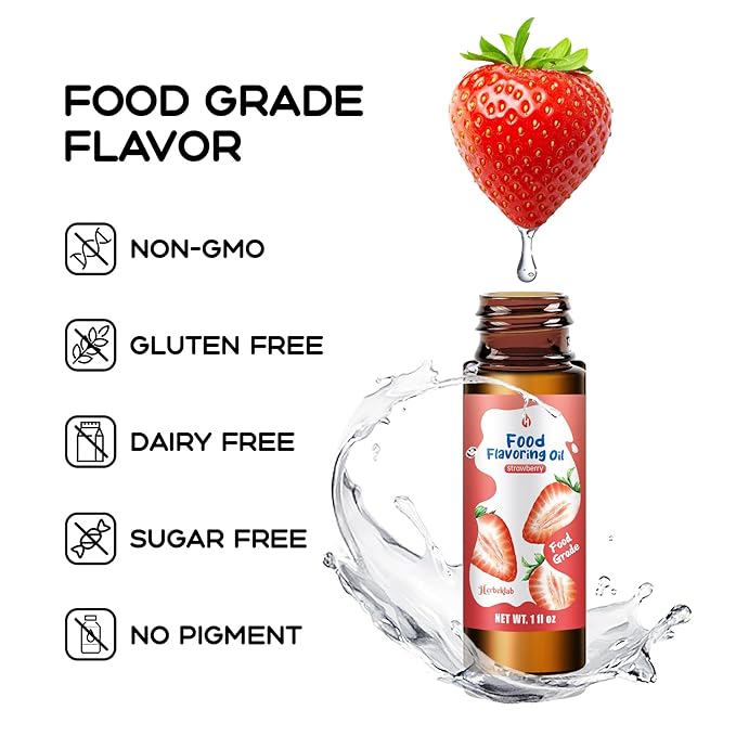 Strawberry Flavoring Extract – 1 fl oz Concentrated Food Flavoring Oil for Baking, Candy Making, Lip Gloss & Desserts, with Glass Dropper