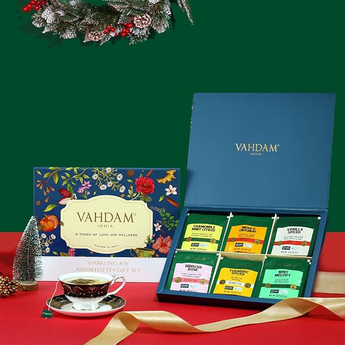 VAHDAM Assorted Tea Gift Set (6 Variety, 30 tea Bags) | Ecofriendly Tea Bags | Christmas Tea Gifts for Women & Men