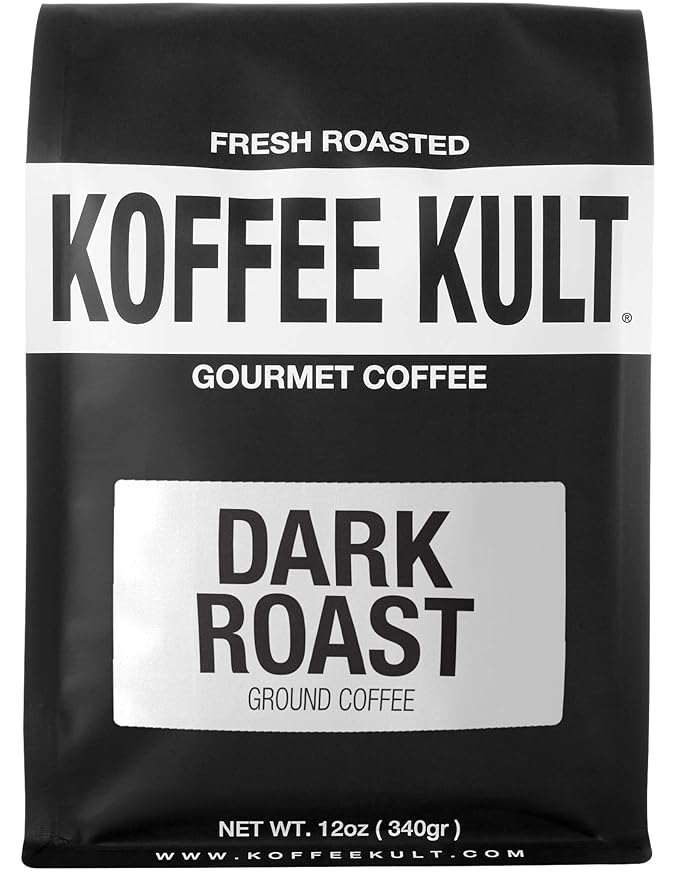 Koffee Kult Dark Roast Ground Coffee - Small Batch Gourmet Aromatic Artisan Blend 100% Arabica Coffee Organically Sourced (Ground, 12oz)