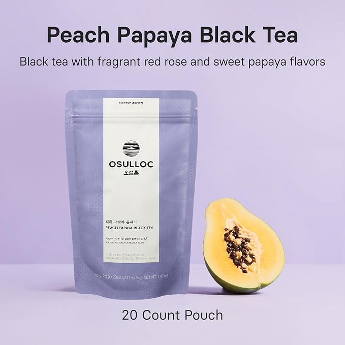 OSULLOC Peach Papaya Black Tea | Sweet Fruit Tea | 20 Pyramid Tea Bags, 1.76oz