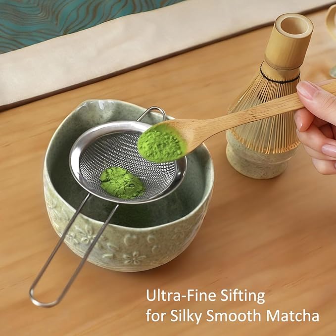 Matcha Whisk Set, 8 Pcs Matcha Kit with Ceramic Japanese Matcha Bowl & Accessories Kit for Traditional Tea Ceremony, Home Use & Christmas Gifts for Matcha Lovers (Green)