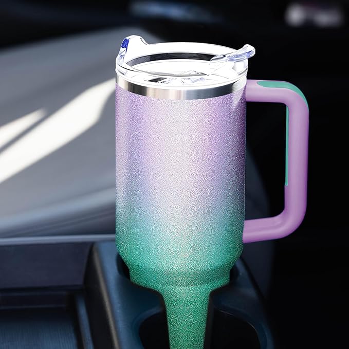40 oz Tumbler with Handle and Straw Lid Insulated Tumblers Cups with Lids Straws Double Wall Vacuum Leak Proof Stainless Steel 40oz Tumbler Travel Mug Gifts for Men Women Him Her (Glitter)