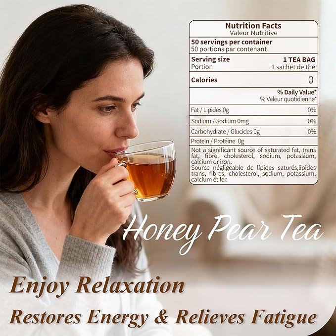WT WEETEE Honey Pear Tea Bags 50 Count, Black & Puerh Tea Sweet Pear & Honey Flavor | Resealable Kraft Bag | Brew Hot or Iced