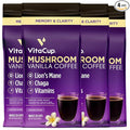VitaCup Focus Mushroom Coffee Grounds, Vanilla Flavored Coffee with Lions Mane, Chaga, B Vitamins, D3, Boost Focus, Immunity, Memory & Clarity, Medium Dark Roast, 100% Arabica Specialty, 4 bags, 10oz each