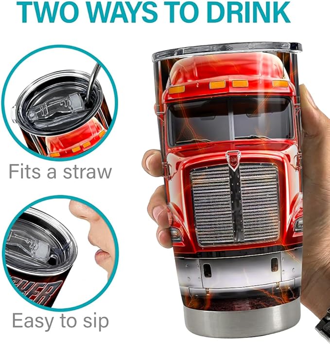 SANDJEST Trucker Tumbler 20oz Stainless Steel Insulated Coffee Travel Mug Cup - Gift for Men, Dad, Truckers, Christmas, Birthday