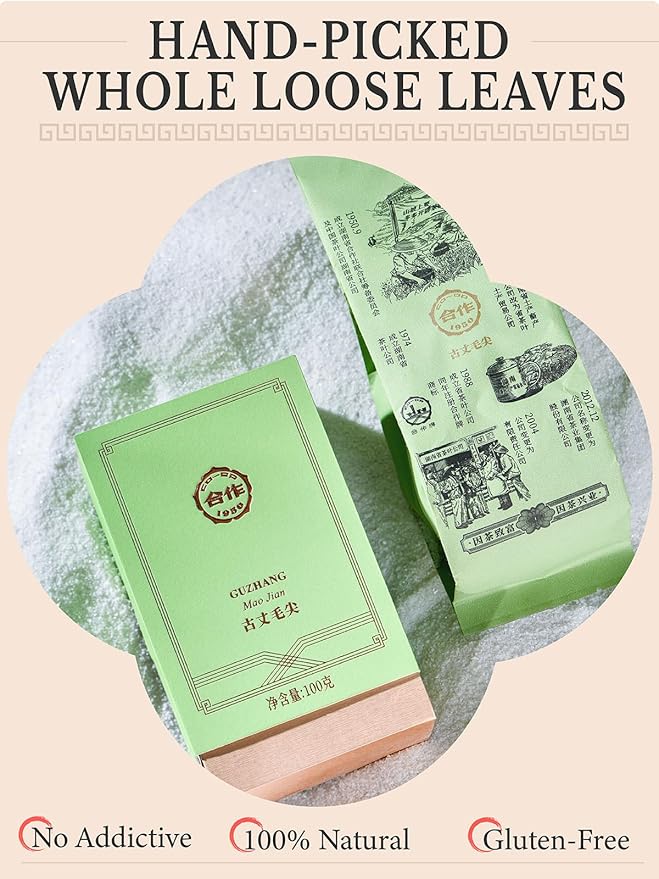 CO-OP 1950 GUZHANG Maojian Green Tea Loose Leaf, 100g, High Mountain Handpicked Chinese Green Tea, Lasting Aroma & Naturally Sweet, No Additives, 20 DIY Empty Teabags, Box