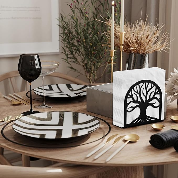 Tree of Life Napkin Holder for Table, Black Metal Napkin Holders for Paper Napkins, Kitchen, Dining Table, Counter Top Decoration