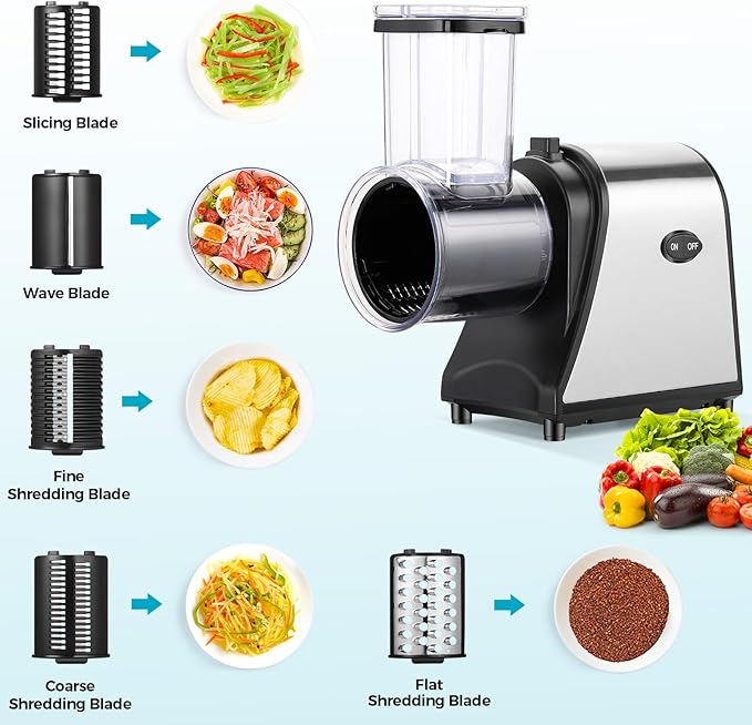 Nictemaw Electric Cheese Grater 250W, Cheese Shredder, Professional Electric Slicer Shredder for Potatoes, Carrots, Veggies, Upgraded