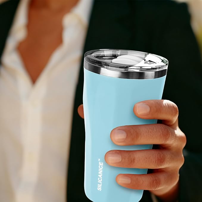 20oz Soft Touch Diamond Tumbler - Double Wall Stainless Steel Vacuum Insulated Coffee Cup With Detachable Slider Lid | BPA Free, Dishwasher Safe, Thoughtful Gift for Her - Light Blue