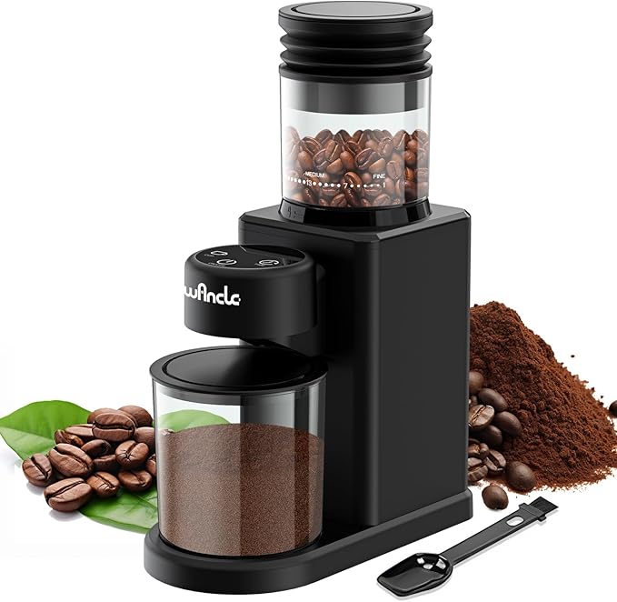 Wancle Conical Burr Coffee Grinder Touch Edition Electric Coffee Bean Grinder - 25 Grind Settings, Precision Timer, Anti-Static, Compact with Air Blower, 200W Motor