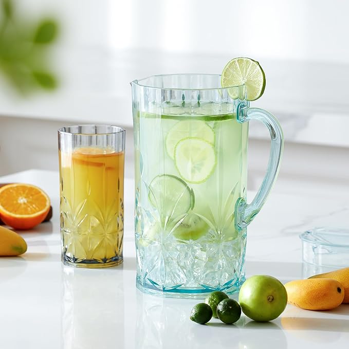 BELLAFORTE Shatterproof Tritan Plastic Water Pitcher With Lid, Myrtle Beach 88oz Unbreakable Water Jug with Handle Perfect for Orange Juice, Iced Tea & Beverage - Dishwasher Safe - BPA Free - Teal
