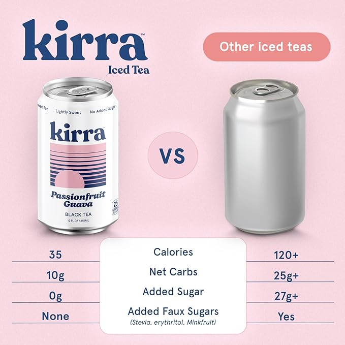 Kirra Organic Iced Tea 12 Pack - Passion Fruit Guava Black Teas - Lightly Sweetened with Organic Juice - No Added Sugar or Artificial Sweeteners - Passion Fruit + Guava Flavor