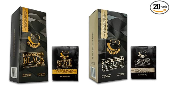 Mix-Set 2 Boxes eGano Premium Ganoderma Black Coffee (30 Sachets) and Cafe Latte (20 Sachets) Instant Coffee With Lucidum Extract