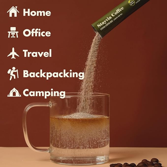 STAYVIA COFFEE Stevia Instant Coffee Packets - Korean Instant Latte with Sugar-Free & Low Calories - 120 Sticks (0.33oz) - Plant-Based Sweetener - Enjoy Caffeine Hot & Cold at Office, Home & Travel