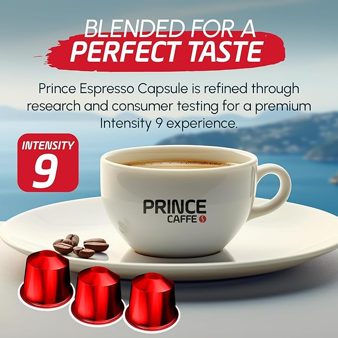 Prince Caffe Espresso Pods –Millennium Intensity 9, Medium-Dark Roast, The Espresso Coffee Pods Are Compatible with Nespresso Original Line Machines, 30 Count (3 x 10 Capsules) Premium Quality Coffee Capsules.