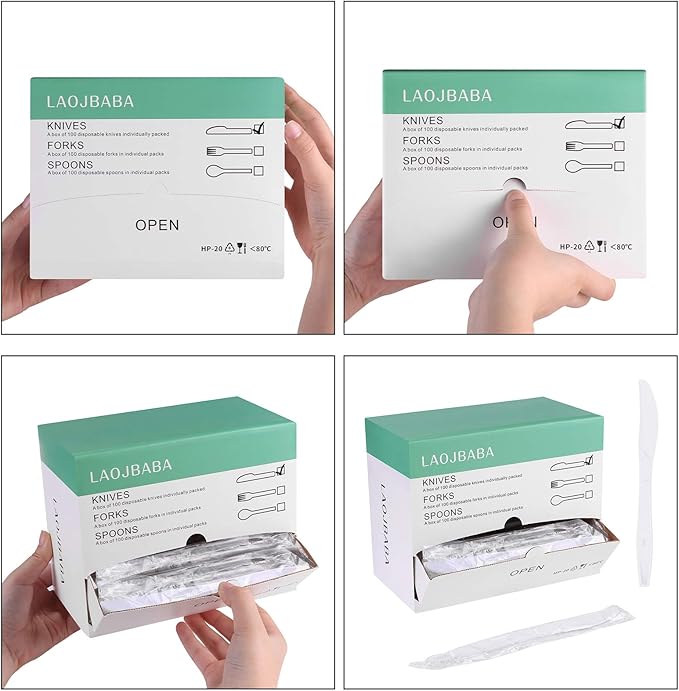 Plastic Knives Disposable Individually Packaged Knive White 7Inch Commercial Take Away Knives Heavy Individually Wrapped Knives 100 PCS